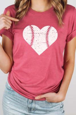 Baseball Heart Shirt Cute Mom Dad Men Women Softball Gift T-Shirt Size XS