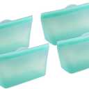 Home Logic Reusable Quart Bags - Set of 4 Pool Blue Silicone Freezer Bags, Airtight Leak Resistant Reusable Zip Bags for Kitchen Home Food Prep, Microwave & Sous Vide Safe