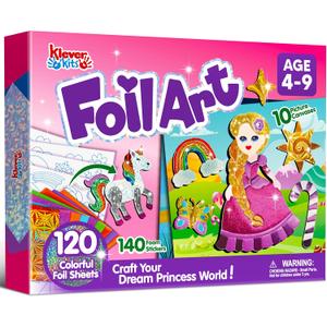 Klever Kits Princess Foil Art Kit for Kids - Arts & Crafts Supplies, Mess Free Coloring, Foil Foam Stickers, Creative Travel Toys, Birthday Gifts for Boys & Girls Ages 4 and Up