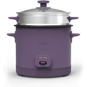 bella 16 Cup Rice Cooker with Steamer, Dishwasher Safe Steaming Basket, Rice Paddle and Measuring Cup, Removable Nonstick Cooking Bowl, Automatic Keep Warm Function, 400 Watt, Plum
