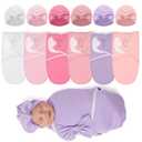 Ramede 6-Pack Premature Baby Swaddle Blankets with Hats, Breathable 100% Cotton Baby Swaddles, Suitable for Premature Babies and Newborns, Soft Cotton, Adjustable (Rosette,Light Color)