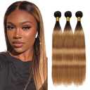 Tone Black And Blonde Human Hair Bundles 1B/27 Straight Bundles 14 16 18 Inch Unprocessed Knotless Human Hair Extensions For Women 50g/Bundle Total 150g