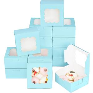 Bakepacker 60pcs Light Blue Cookie Boxes 6x6x3 inches Easy Assemble Macaroon Pastry Boxes Bakery Boxes with Window for Bakery