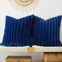 JOJUSIS Pack of 2 Faux Fur Plush Decorative Throw Pillow Covers Couch Cushion Case Soft Pillowcases (Navy Blue, 24 x 24-Inch)