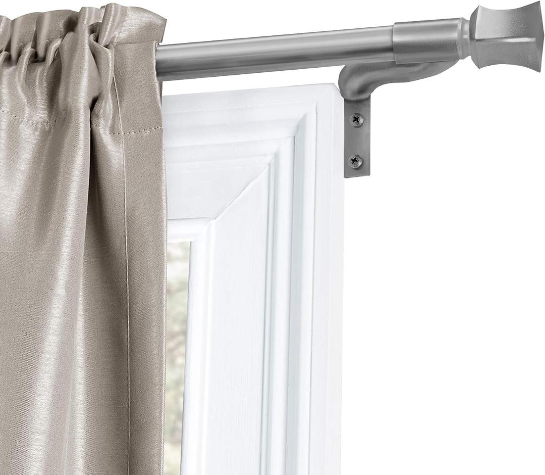 Curtain Rods for Windows 18 to 48 Inches, Adjustable Single Decorative Cafe Rod, Easy to Install Window Curtain Rod with Perfect Leveling and No Measuring, with Square Finials, Brushed Nickel