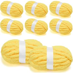 Chunky Chenille Yarn for Crocheting/Arm Knitting, Super Soft Jumbo Knit Blanket Yarn Yellow 8 Pack (32 yds, 8.5 oz Each Pack)