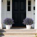2 Sets Artificial Eucalyptus & Lavender Topiary Trees for Front Door - Faux Lavender Potted Topiary Trees, UV Resistant Fake Outdoor Plants for Farmhouse Porch Garden Decor