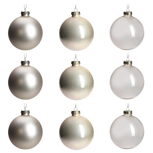 DN DECONATION Glass Christmas Hanging Ball Ornaments Set of 9, 3.15” Champagne Christmas Ornaments, Christmas Decorative Baubles for Xmas Tree Decoration, Holiday, Wedding Party Gift Decor