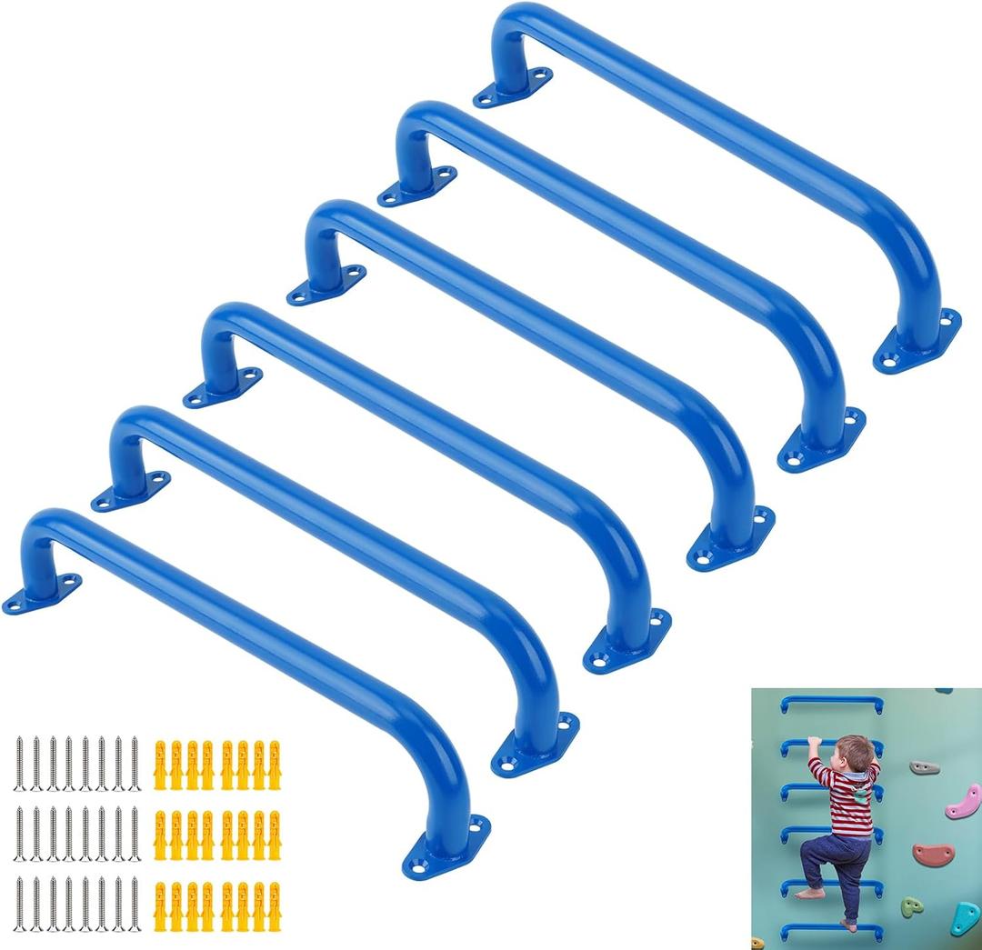 BiJun17 inch Metal Playground Handles,Monkey Bars Indoor Heavy Duty Ceiling Grab Bars for Indoor Outdoor Playgrounds Climbing Frames,Treehouses and Wall ladders (Blue Set of 6)
