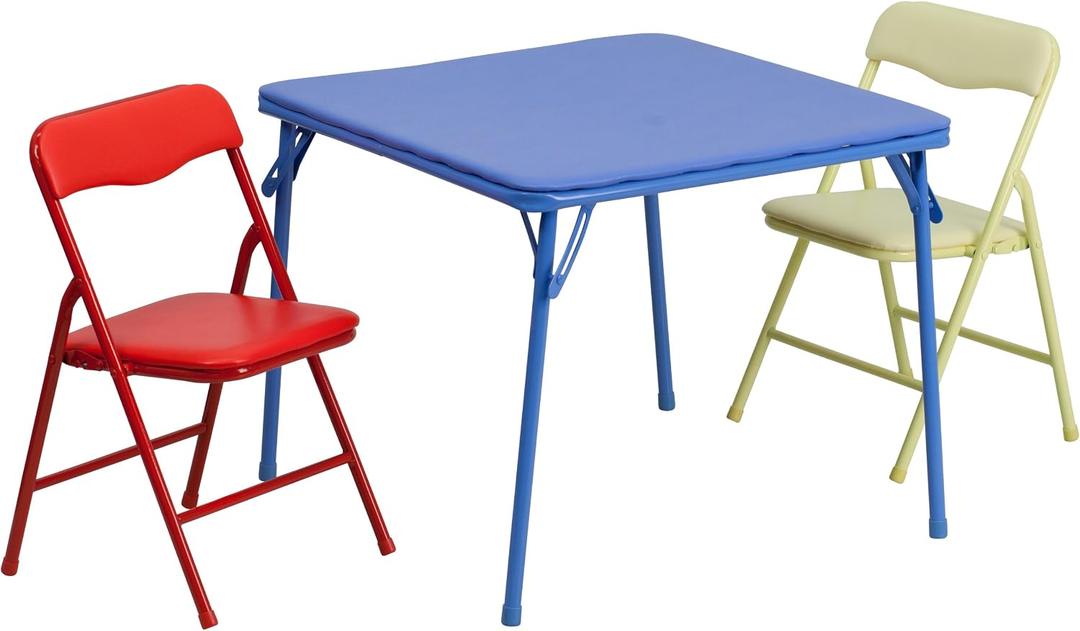 Flash Furniture Mindy Kids 3-Piece Folding Square Table and Chairs Set for Daycare and Classrooms, Children's Activity Table/Chairs Set, Multicolor