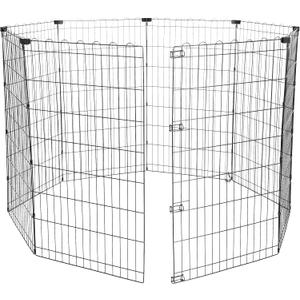 Amazon Basics Foldable Octagonal Metal Exercise Dog Playpen - Indoor/Outdoor, No Door, Large (8 Panels, 24 x 42), Easy to assemble, store, and customize, 42" - Large, Black