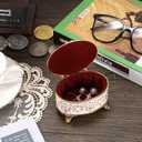 Vintage Jewelry Box Small Trinket Box - Oval Enamel Treasure Chest Box Metal Jewelry Box Golden Rings Earrings Holder Hand Painted Jewelry Keepsake Box Gift for Birthday, Christmas (Beige)