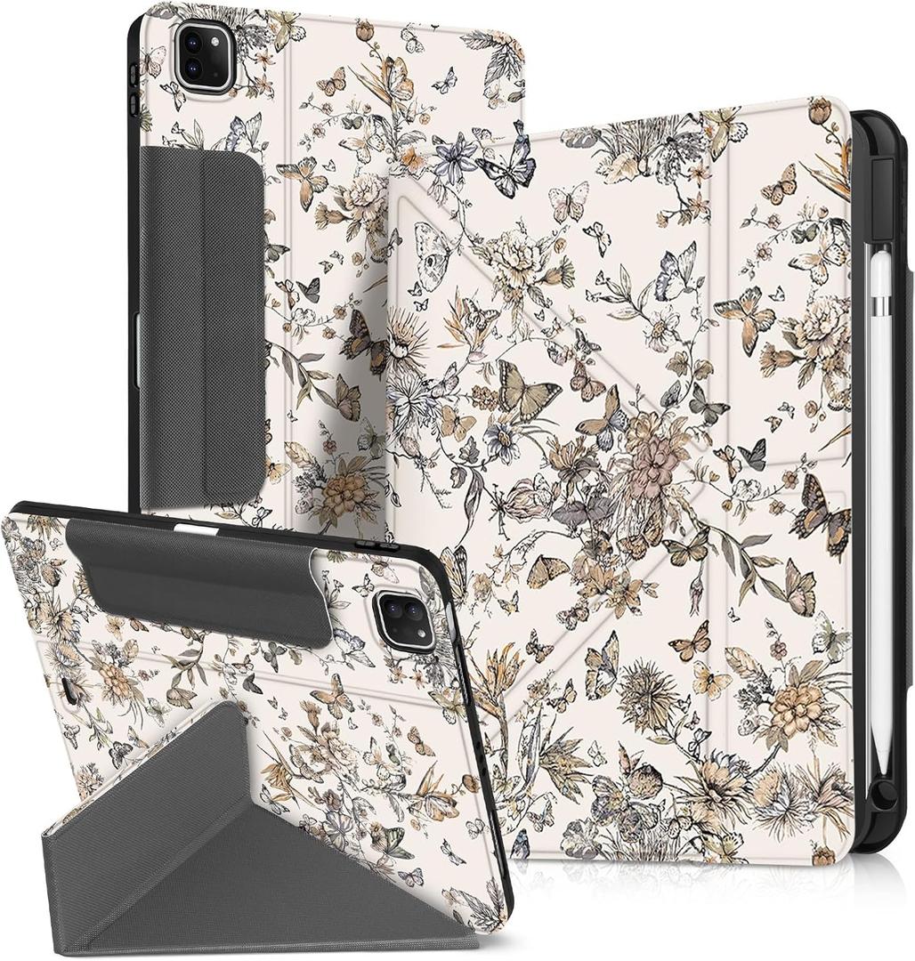 for iPad Air 11 Inch M3 2025 & M2 2024/Air 5th/4th Generation 10.9 Inch/Pro 11 Inch Case - with Pen Holder for Girls Boys Women Men Cute Cartoon Cool Anime Kawaii Fun, Full Butterfly