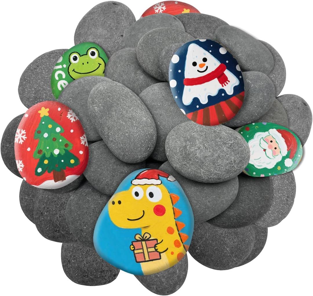 RITOLLO 26PCS River Rocks for Painting 2-3 Inch Flat Smooth Rocks to Paint Alphabet Natural Stones Bulk for Kids, Arts & Crafting Halloween Party Gift Fall Project