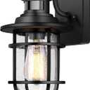 Motion Sensor Outdoor Wall Lantern Dusk to Dawn Waterproof Exterior Wall Sconce with Seeded Glass Black Wall Mount Light Fixture for Porch Doorway Garage, E26 Socket, Motion Activated (1 Pack)