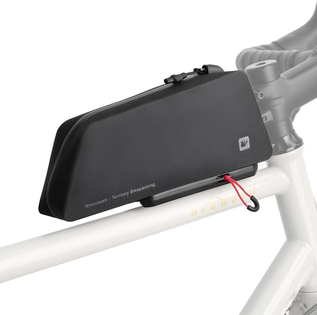 Rhinowalk Bike Top Tube Bag, Quick-Release System, Waterproof 600D TPU Cycling Frame Bag with Bolt-On Mount, Slim Aerodynamic Hard Shell Storage