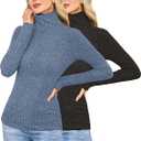 2 Pack Womens Long Sleeve Turtleneck Shirts Basic Fall Thermal Lightweight Pullover Tops Trendy Comfy Undershirts.L