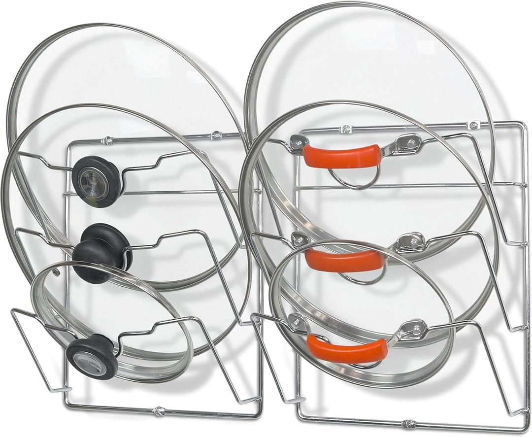 Simple Houseware 2-Pack Cabinet Door/Wall Mount Pot Lid Organizer Rack, 9.5" W x 4.5" D x 11.5H, Chrome