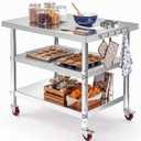Zhengmy Stainless Steel Table 30x24 Inch Worktable with Wheels, 3 Adjustable Shelves Metal Prep Workstation for Home Restaurant Kitchen Hotel Garage Warehouse Outdoor
