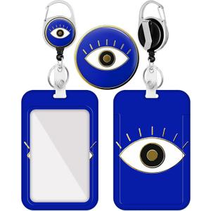 Plifal Badge Holder with Retractable Reel, Evil Eye ID Name Tag Work Badge Clip Heavy Duty Vertical Card Protector Cover Case for Work Office Nurse Medical Student Teacher Women Men