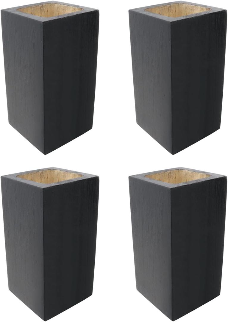 Cuboid Pine Wooden Square Holes Risers, Black Heavy Duty Wood Riser Extender Fit Inner Hole 1.97" Increase Height 3.94" for Furniture Table Bed Couch Sofa Desk Legs 4Pcs