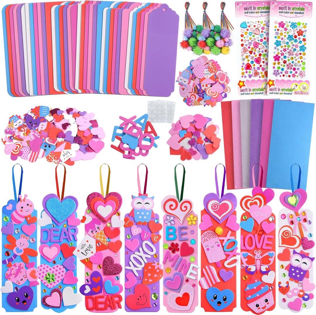 Ruicnte Valentine's Day DIY Craft Gifts for Kids,36Sets Holiday Crafts Making Ornament Bookmark Kit for Kid with Assorted Hearts Alphabets Stickers Valentines Favors for Kids Classroom Gifts Exchange