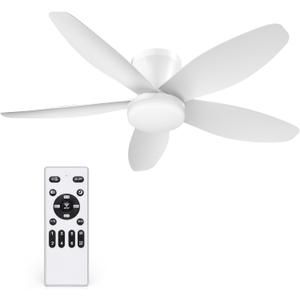 42 Inch Ceiling Fan with Lights and Remote Control, Quiet Modern Low Profile Fan Light with 6 Speeds, Dimmable LED, Reversible Blades for Bedroom Living Room Indoor/Outdoor, White
