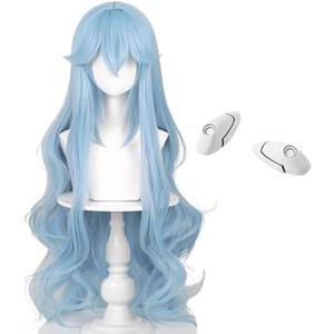 Ice Blue Wig for Costume Cosplay Wig + Hairpin Anime Long Women Curly Fluffy Halloween Hair Wig + Cap…