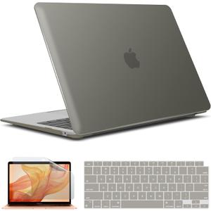 IBENZER Compatible with New MacBook Air 13 inch case 2022 2021 2020 M1 A2337 A2179 A1932, Hard Shell Case&Keyboard Cover&Screen Film for Mac Air 13 with Touch ID (20182022), Gray, AT13GY+2