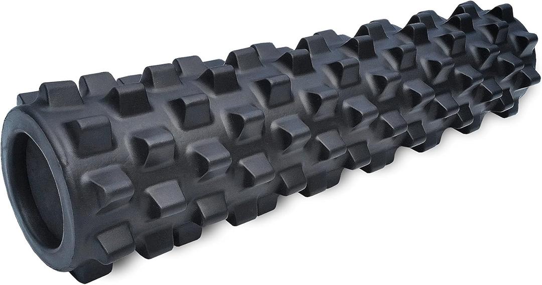 RumbleRoller - Extra Firm Textured Muscle Foam Roller Manipulates Soft Tissue Like A Massage Therapist (Black, Mid Size)