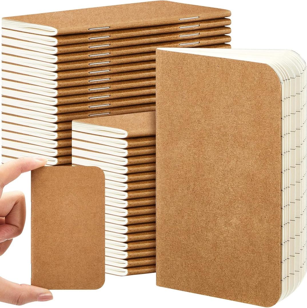 Outus 36 Pcs Pocket Notebook Mini Journal 2.5" x 4" Kraft Paper Mini Notepad Bulk Softcover Pocket Notepad Memo Diary Subject Notebooks for Student Traveler School(Brown, Blank Cover)
