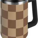 Tatenale Checkered Brown 40 oz Tumbler with Handle Lid Straw Insulated Tumblers Stainless Steel Tumbler Leak Proof for Water Coffee Ice Tea Keep Cold or Hot Black