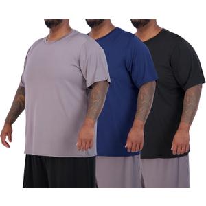Real Essentials 3 Pack: Mens Big & Tall Tech Stretch Long-Sleeve & Short-Sleeve Dry-Fit T-Shirt (3XT-5XT)