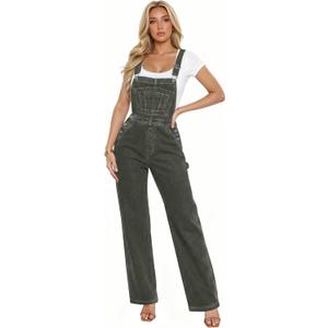 Hybrid & Company Womens Super Comfy Stretch Denim jumpsuit Pants Overalls (Medium, Armygreen)
