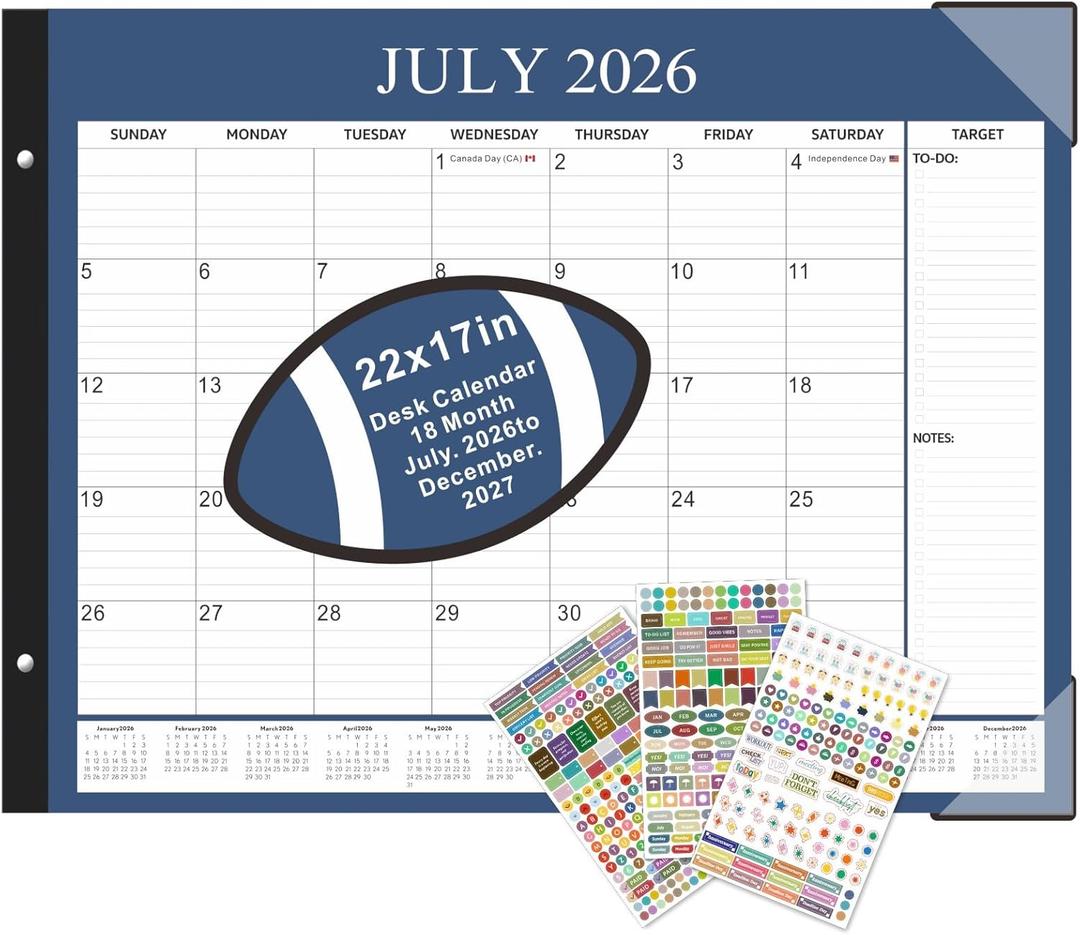 Large Desk Calendar 2026-2027 22x17 Inches,18 Month,Suitable For Home, School Or Office,Monthly Calendar,With Plastic Cover (Blue)
