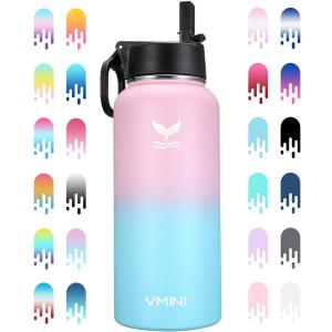 Vmini 12oz Kids Water Bottle for School, Toddler Bottles with Straws, Stainless Steel Vacuum Insulated Water Bottle for Boys&Girls, Leak-Proof, BPA-Free, Bubble Gum