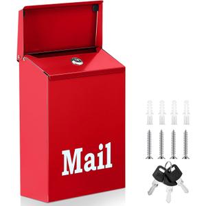 10 x 7 x 3 Inch Small Red Wall Mount Mailbox with Lock Key for Outside Apartment Porch Rust Proof Security Key Drop Box for Letters Newspapers Cards