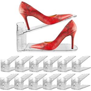 Yes!Fresh Shoe Slots Organizer, Boutique Display Style Shoe Stacker for A Pair of Shoes, Separable Shoe Rack for Closet Organization, 3 Adjustable Narrow Shoe Rack (Clear, 12 Pack)