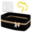 OIAHOMY Large Woven Storage Basket with Handles for Nursery Living Room Shelves, Bow Basket for Gifts Empty with Gift Bags and Ribbons for Baby Showers Pet Toy Bin - Black