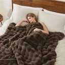 L'AGRATY Faux Rabbit Fur Blanket: 50" x 60" Luxury Soft Fluffy Thick Fur Throw Blanket for Couch Bed Sofa - Cozy Plush Bubble Blankets for Winter: Warm Flannel Fleece Decorative Blanket(Cocoa Brown)