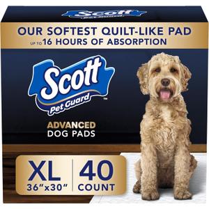 Scott Pet Guard Advanced Dog Pads - XL Dog Training Pee Pads - 16 Hour Absorbency & Odor Control - Softest Quilted - 30" x 36" - 40 Pack