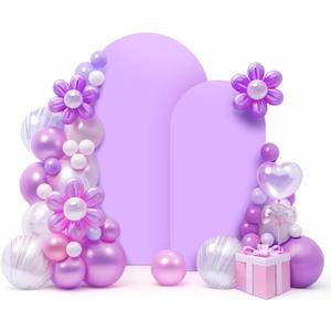 LEBENGURU Set of 2 Upgraded Wedding Arch Cover,Purple Spandex Fitted Arch Backdrop Cover, Round Top Chiara Stand Covers for Birthday Party Baby Shower Banquet Balloon Dcor(6FT,7.2ft)