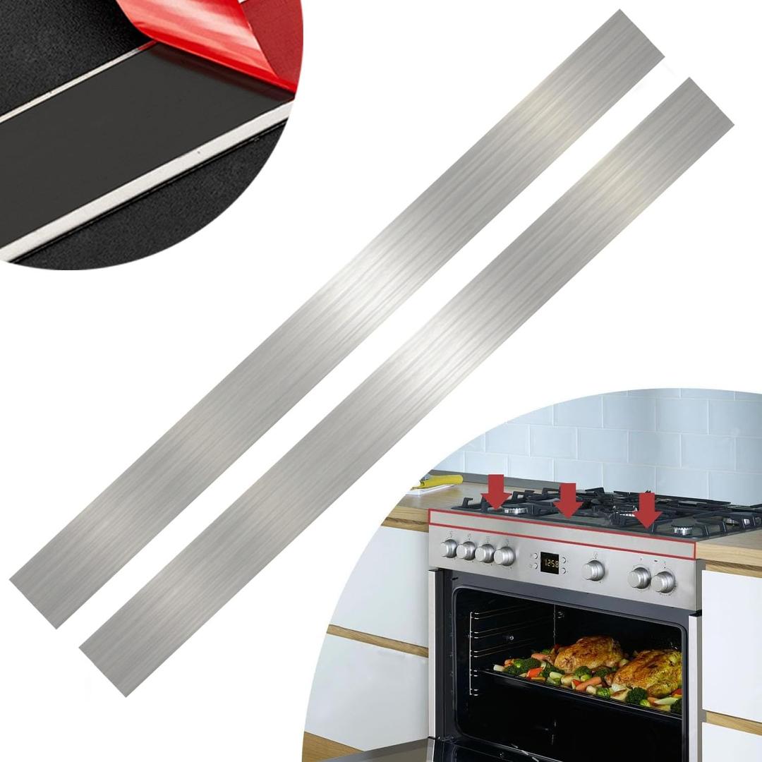 2 Pcs 304 Stainless Steel Strips, Brushed Self Adhesive Strip Metal Trim Strip, Finishing Sheet Metal Strips for Microwave/Oven/Range/Cooktop, 30" Long, 2" Wide Gap Filler for Kitchen Decor