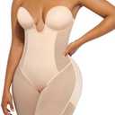 SHAPELLX Strapless Shapewear for Women Deep Plunge Corset Tummy Control Backless Bodysuit Mid Thigh Full Body Shaper, 3XL