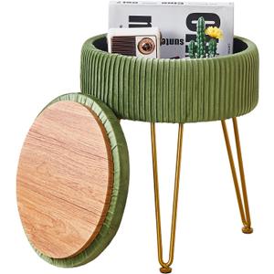 Wimarsbon Velvet Foot Rest Stool Multipurpose Dressing Stools Upholstered Round Storage Ottoman Modern Soft Vanity Chair with Memory Foam Seat Green