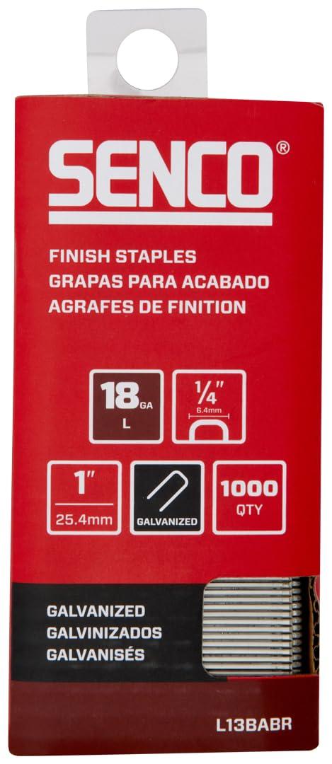 SENCO L13BABR 18 Gauge, 1/4" Crown Finish Staples, 1" Length, Galvanized (1,000 Count Pack)
