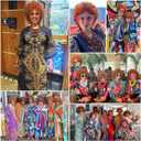 Red Orange Wig + Pink Sunglasses + Rainbow Necklace + Earrings + Bracelets + Wig Cap for Women Costume Short Curly Reddish Wigs for Cosplay Halloween Party or Fun6pcs Set