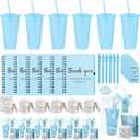 Nuogo 6 Sets New Parent Shower Prizes for Player Winners Adults Include Plastic Tumbler Notebook Scented Candles Ballpoint Pen Gift Bag, Party Player Winner Gifts (Blue Color,Classic Style)