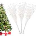 Christmas Artificial Glitter Berry Stem Decorations Decorative Bead Sticks Xmas Picks Glittery Twigs Branches for Christmas Tree Wreath Gift Vase Home Decor Party Ornaments White 24 PCS