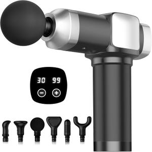 Massage Gun for Deep Tissue Pain Relief, Electric Handheld Percussion Muscle Massager for Back, Neck and Shoulders, 30 Speeds 6 Heads, Portable Massager Gift for Men Women and Athletes
